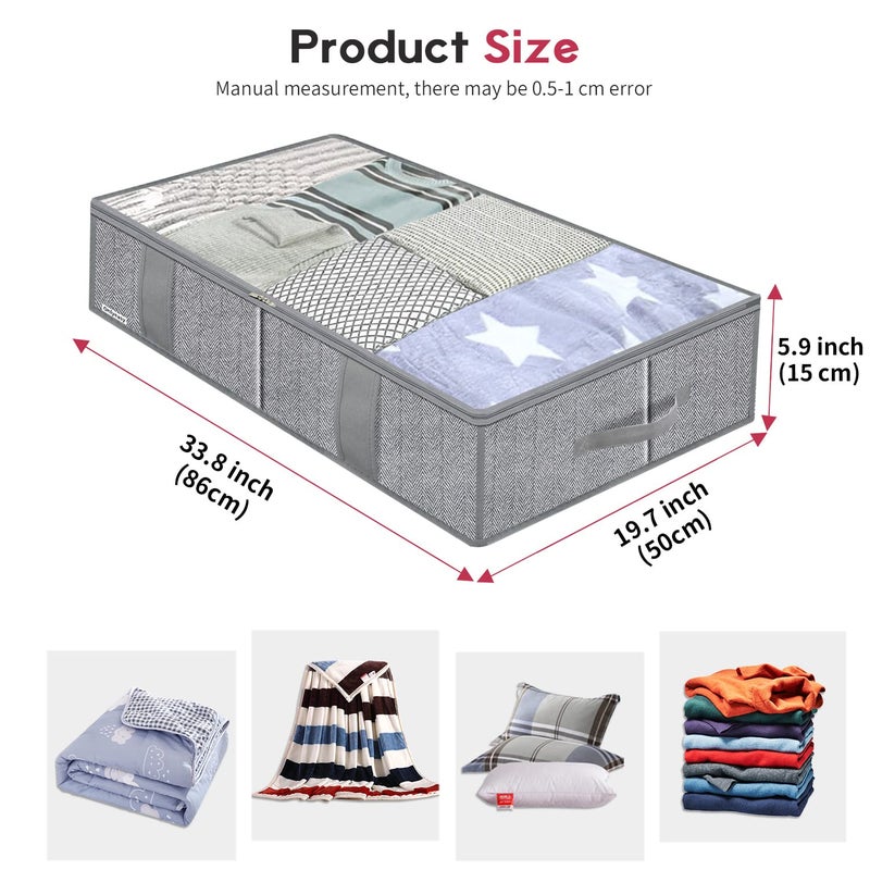 Onlyeasy Breathable Under Bed Storage Bags with 4 Reinforced Handles and Sturdy Side Wall, 2 Pack Eco-friendly Underbed Clothing Blankets Organizer with 2 Strong Zippers, Herringbone Grey, MXRUBBSS2P - Image 2